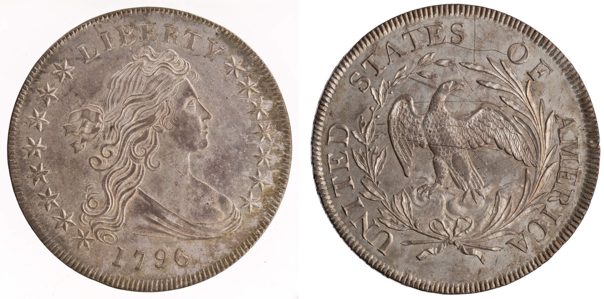 1796 Draped Bust dollar, obverse and reverse — American Numismatic Society