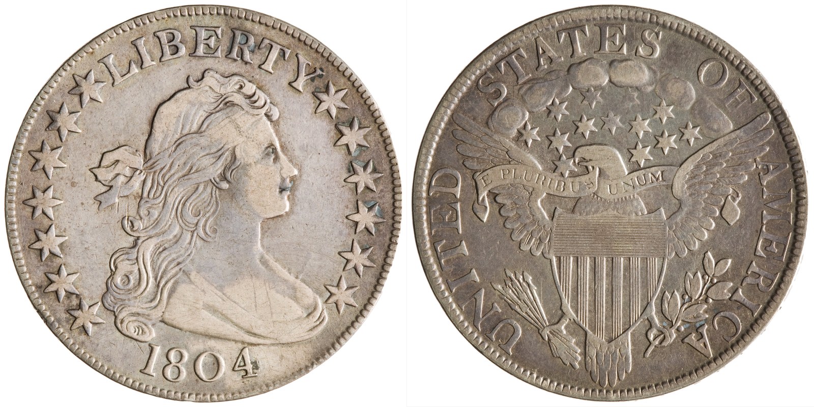 Obverse and reverse of an 1804 half dollar — which does not exist, catalogued by the American Numismatic Society