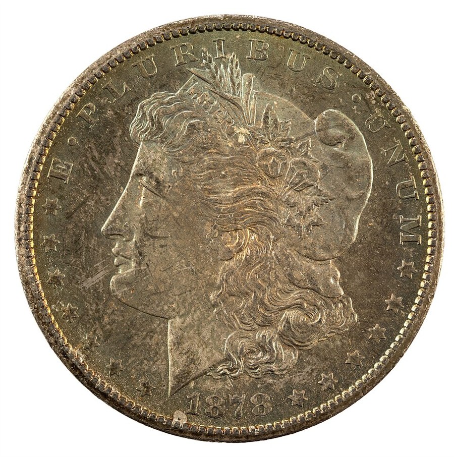 Morgan dollar obverse — Liberty in profile facing left, wearing a Phrygian cap and crown of wheat and cotton