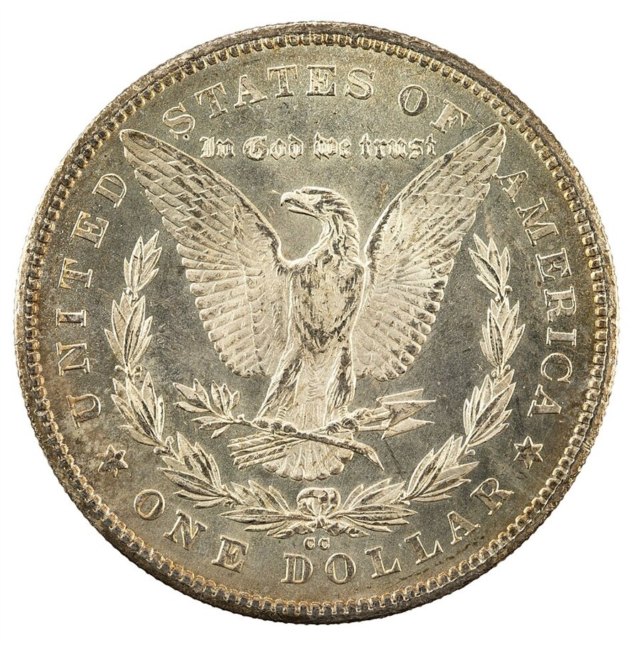 Morgan dollar reverse — bald eagle with wings spread inside a laurel wreath